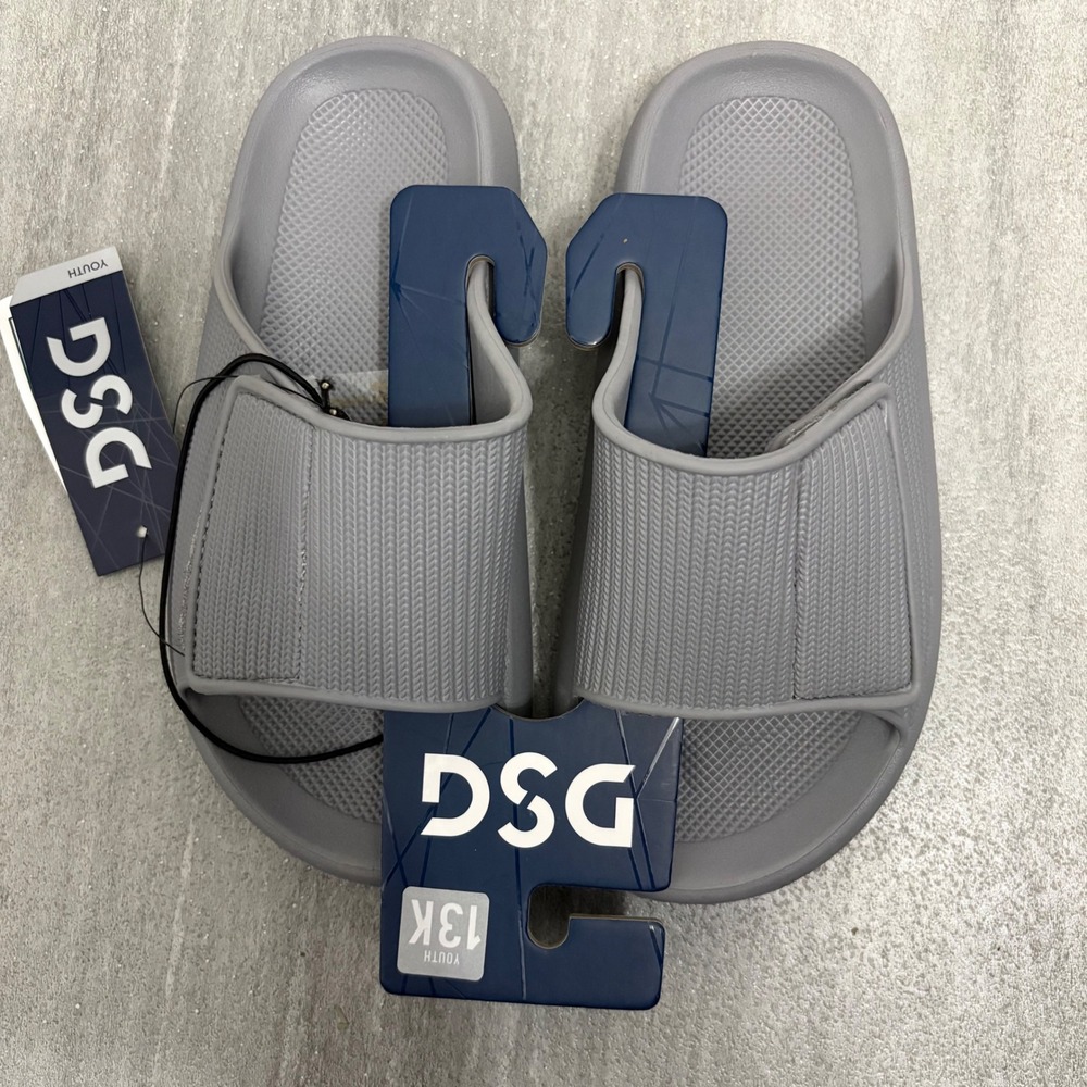 DSG Youth Gray Adjustable Strap Slide Sandals Size 13K New With Tags